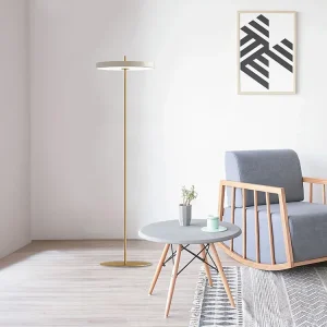 Staande lamp met ledverlichting van metaal en acryl - D43 x H180 cm - Goud en wit - VAUGHAN - Incl. Garantie