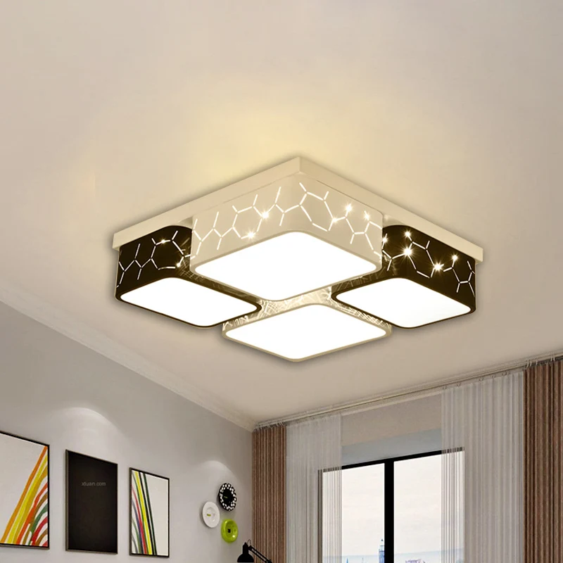 Vierkante slaapkamer inbouwplafondlamp Acryl warm/witte verlichting LED eigentijds plafondmontage armatuur zwart | Snel Le...