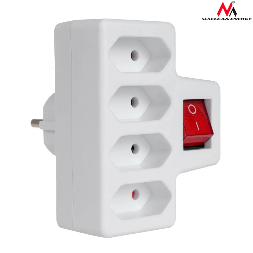 Vier-fase stopcontact met schakelaar Maclean Energy MCE217 4x2,5A universele stekker met Afdekplaat