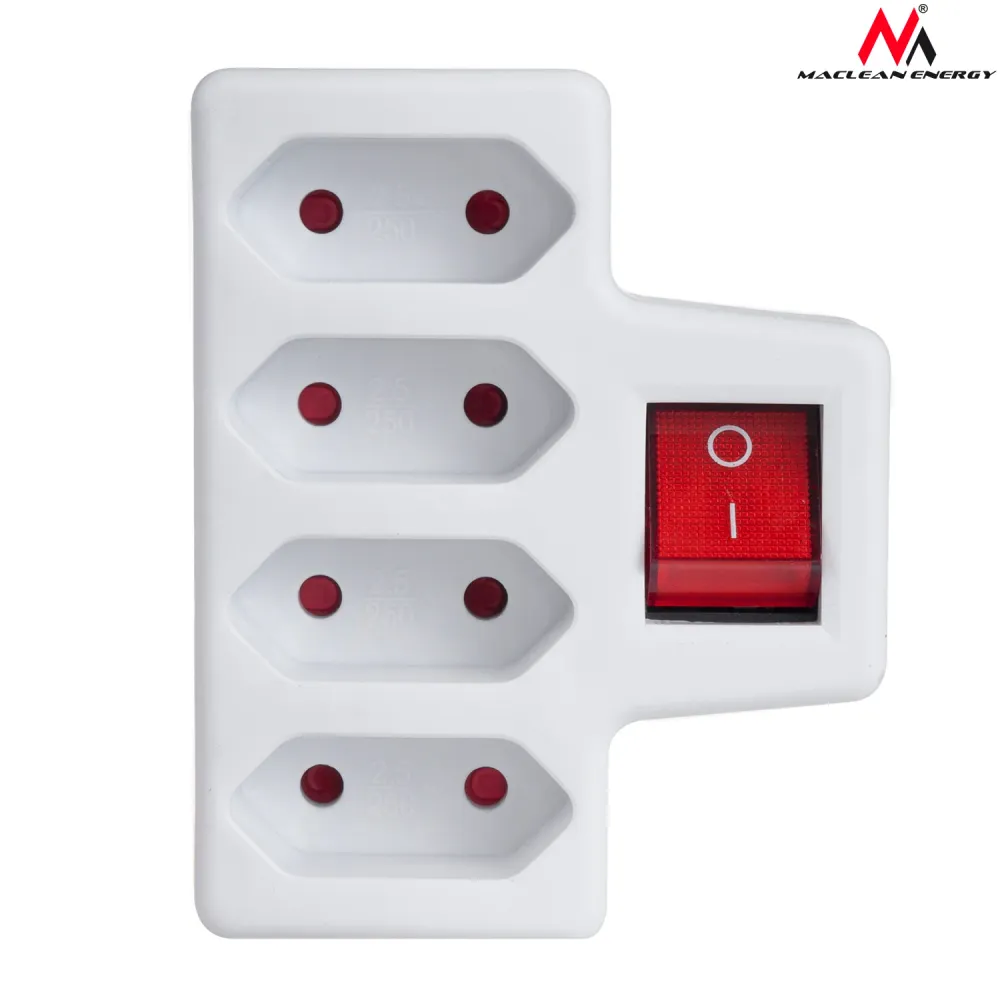 Vier-fase stopcontact met schakelaar Maclean Energy MCE217 4x2,5A universele stekker met Afdekplaat