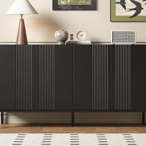 Dressoir met 4 deuren en verstelbare planken - verticale strepen - Zwart