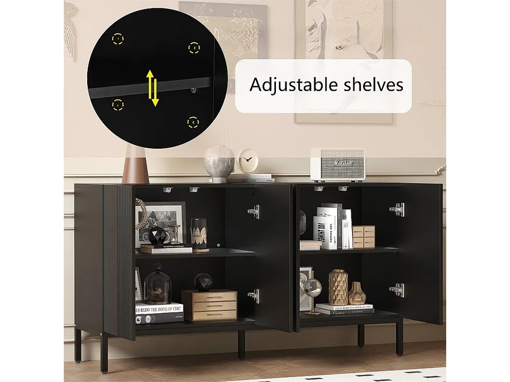 Dressoir met 4 deuren en verstelbare planken - verticale strepen - Zwart