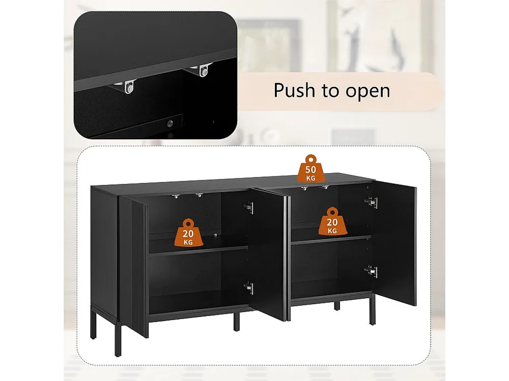 Dressoir met 4 deuren en verstelbare planken - verticale strepen - Zwart