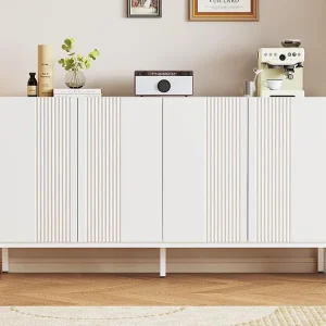 Dressoir met 4 deuren en verstelbare planken - verticale strepen - Wit