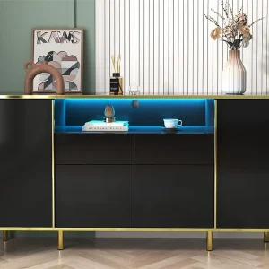 Dressoir met LED - 4 deuren 2 laden - Glanzend oppervlak - eigentijdse stijl - Zwart