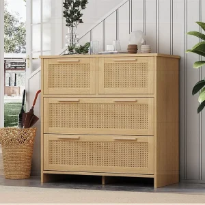 Rotan dressoir - 4 laden met massief houten handgrepen - Naturel
