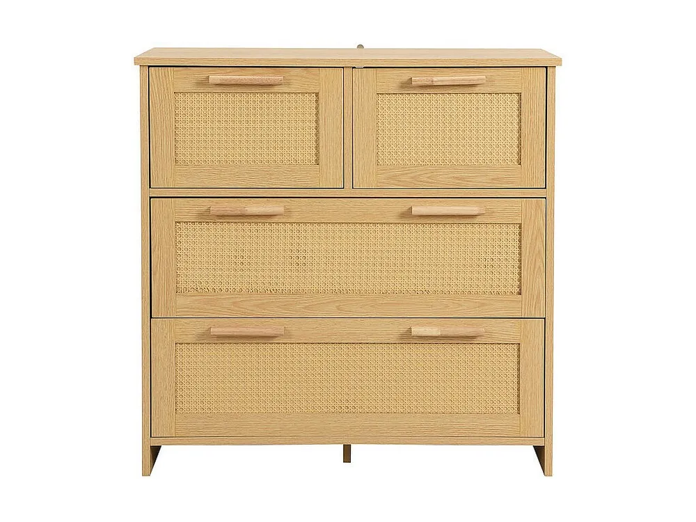 Rotan dressoir - 4 laden met massief houten handgrepen - Naturel