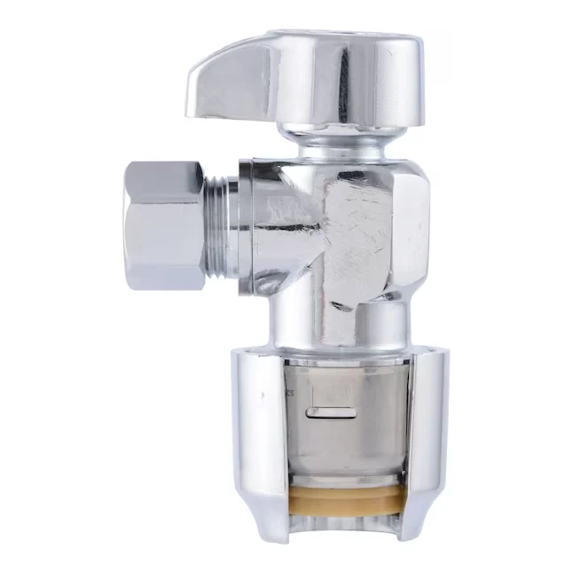 SharkBite 1/2- Push-to-connect x 3/8- Compression Brass Quarter Turn Stop Angle Valve vierpak