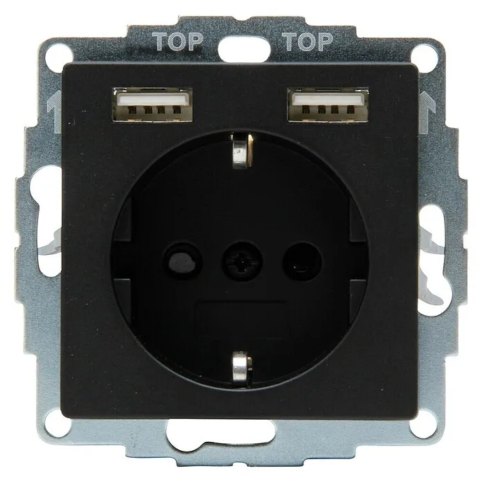 Installatie Kopp Wandcontactdoos met USB Athenis - Zwart