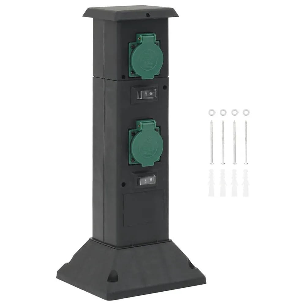 Professionele Kwaliteit Tuinstopcontact kolom 4-wegs 16x16x39,5 cm zwart en groen