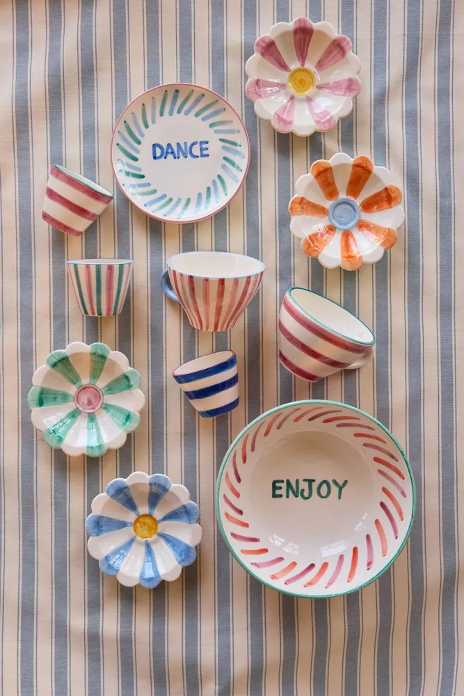 Ceramic Tea Cup - Blush - Hand-painted Stripes Heavy Duty