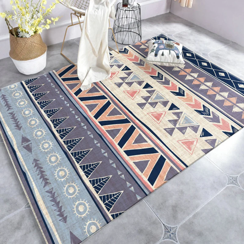 Warm Pruimenpaars Stain Resistant Rug Striped Geometric Americana Tribal Rug Polyester Pet Friendly Area Rug Living Room Blue