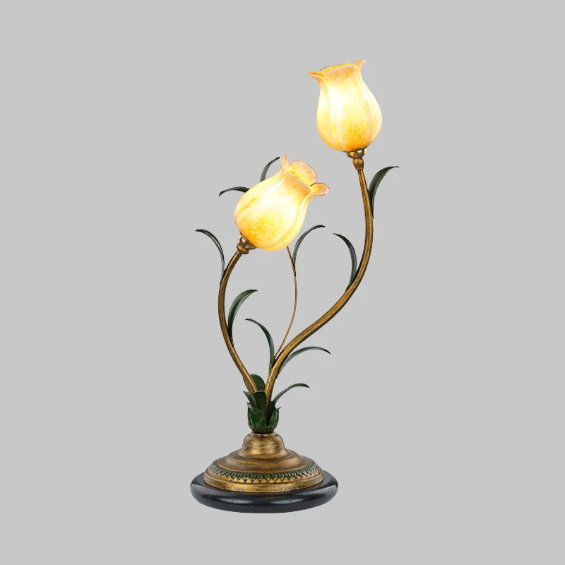 Countryside Blossom Tafellamp 2-lichts wit/geel glazen nachtlampje messing voor woonkamer - Incl. Garantie