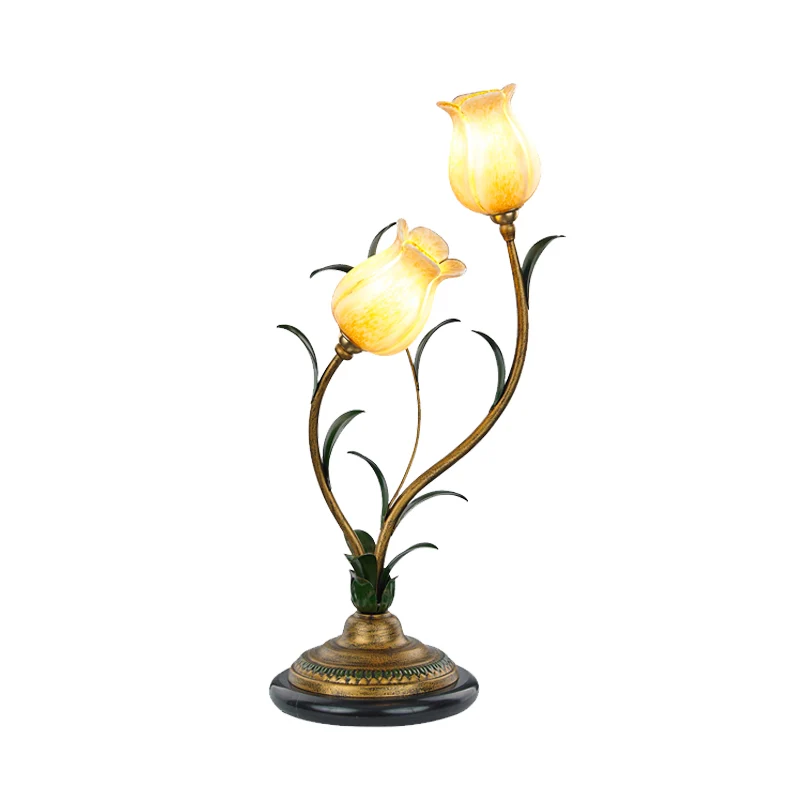 Countryside Blossom Tafellamp 2-lichts wit/geel glazen nachtlampje messing voor woonkamer - Incl. Garantie