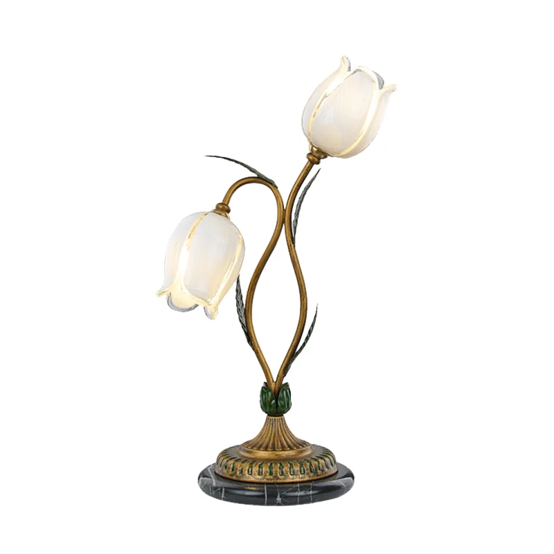 Countryside Blossom Tafellamp 2-lichts wit/geel glazen nachtlampje messing voor woonkamer - Incl. Garantie