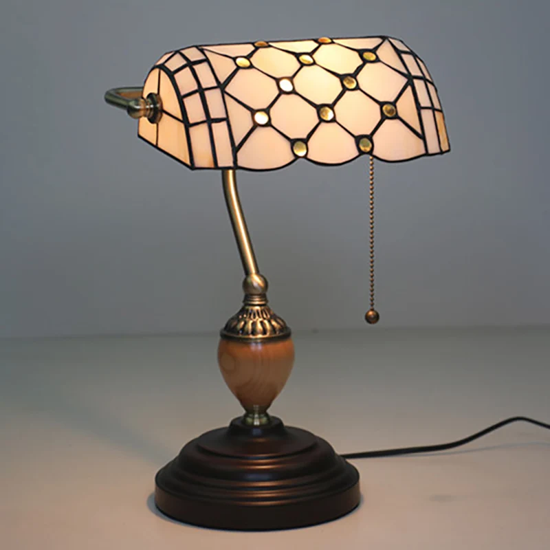 Energiezuinige LED 1-lichts tafellamp met kralen Tiffany-stijl geel/blauw nachtkastje van geslepen glas voor de woonkamer