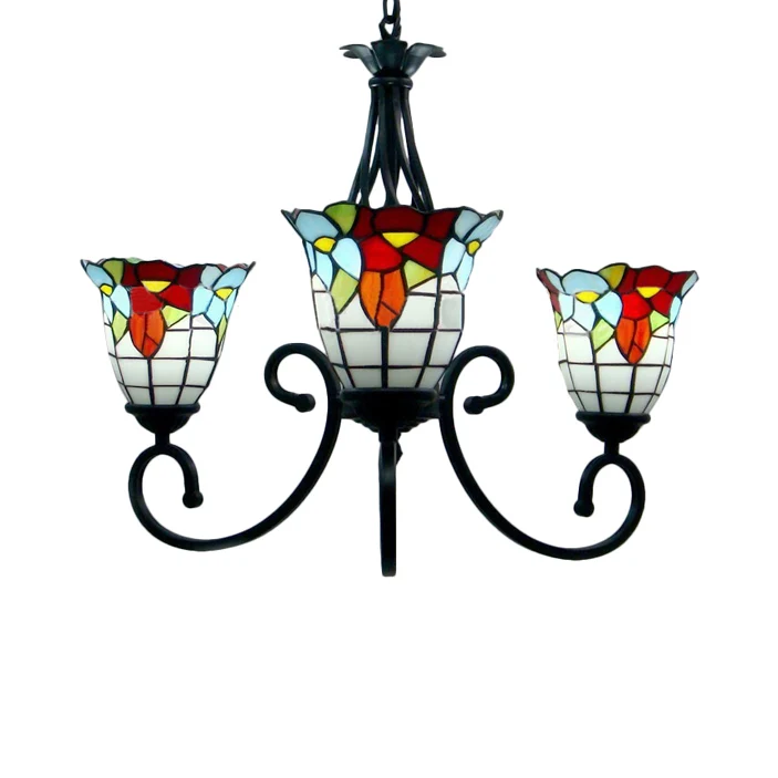 Glas--loodklok-plafondhanger 3/5-lichts Tiffany Klassiek Loft-kroonluchter met bloem zwart voor hotel