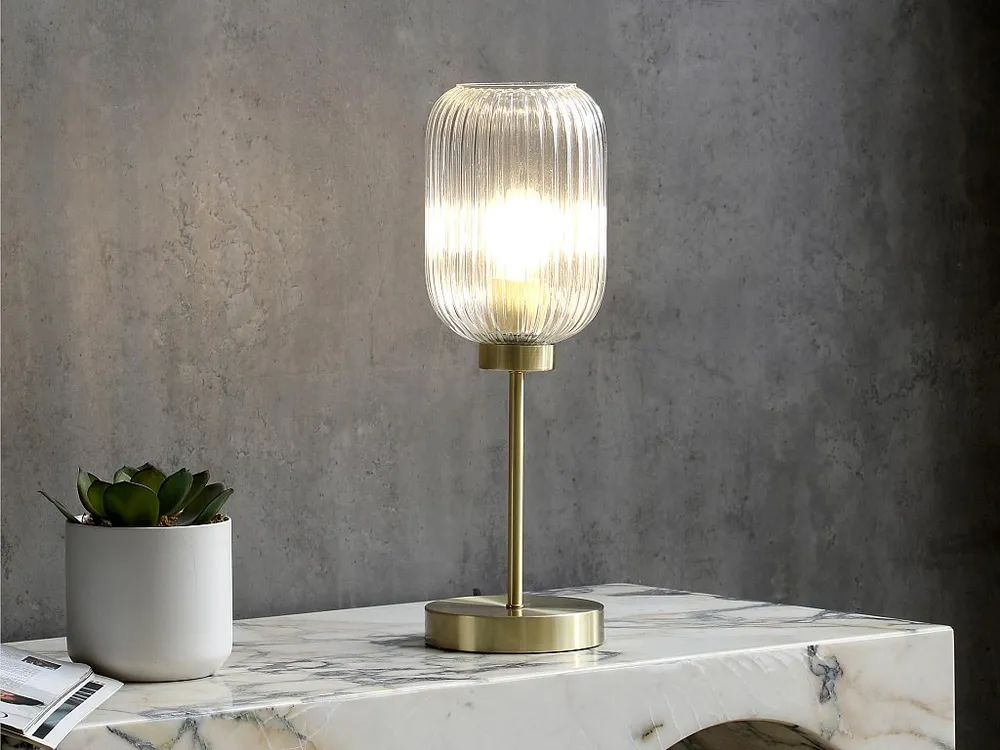 Lamp om te positioneren van metaal en glas - D14 x H43,5 cm - Goudkleurig - LOUXOR - Incl. Garantie