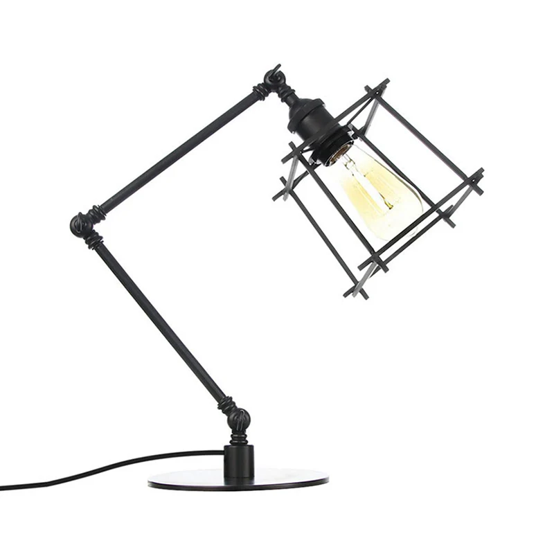 Metalen trapeziumvormige kooi-tafellamp Klassiek stijl 1 kop Zwart/messing afwerking Tafelverlichting met verstelbare arm