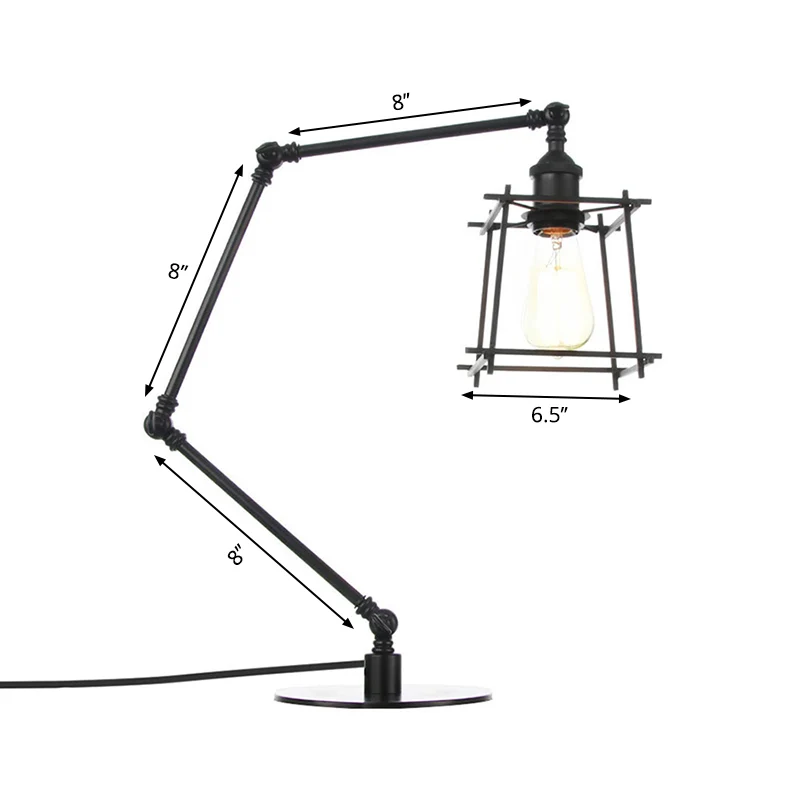 Metalen trapeziumvormige kooi-tafellamp Klassiek stijl 1 kop Zwart/messing afwerking Tafelverlichting met verstelbare arm