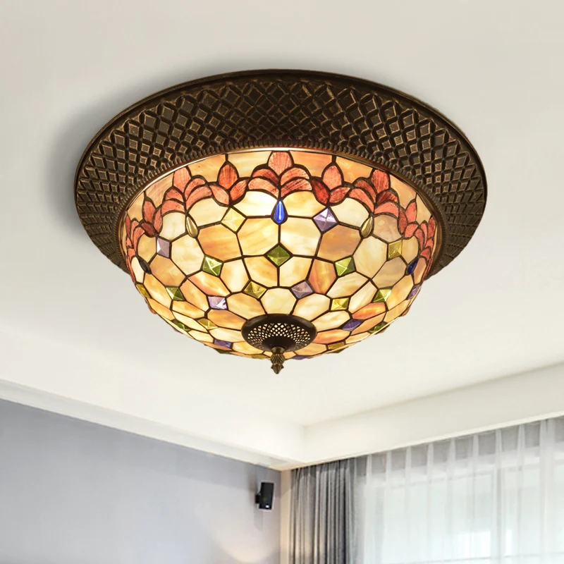 Premium Kwaliteit Bronzen kapvormige inbouwlamp Tiffany LED Shell Inbouw plafondarmatuur met trellispatroon