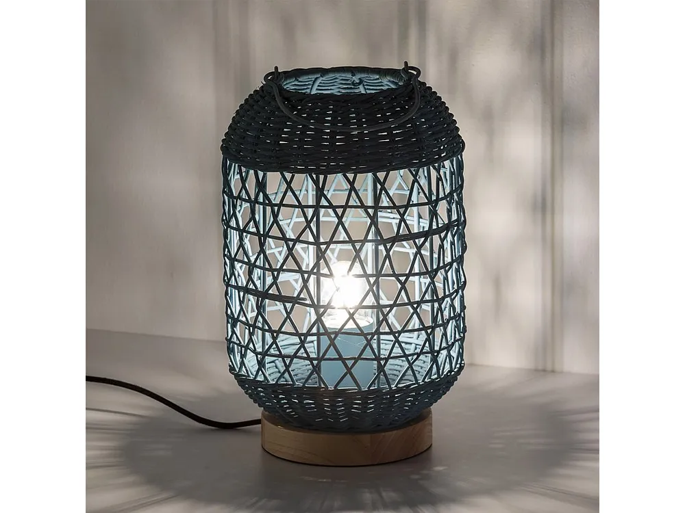 Tafellamp Jiro van vanzelf blauw riet, diameter 18 cm