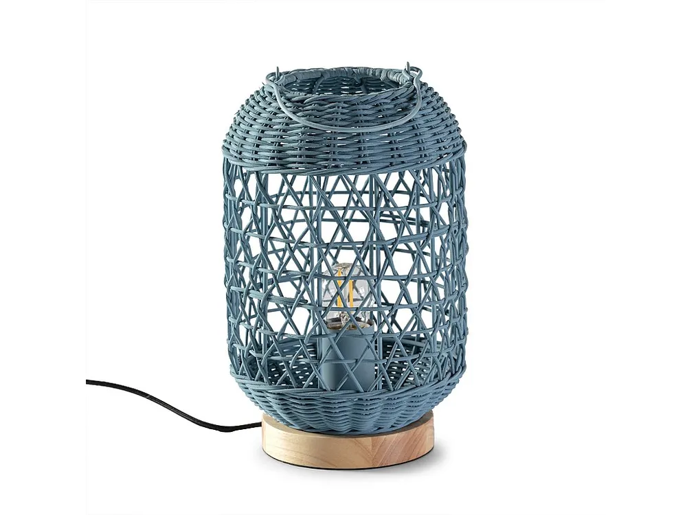 Tafellamp Jiro van vanzelf blauw riet, diameter 18 cm