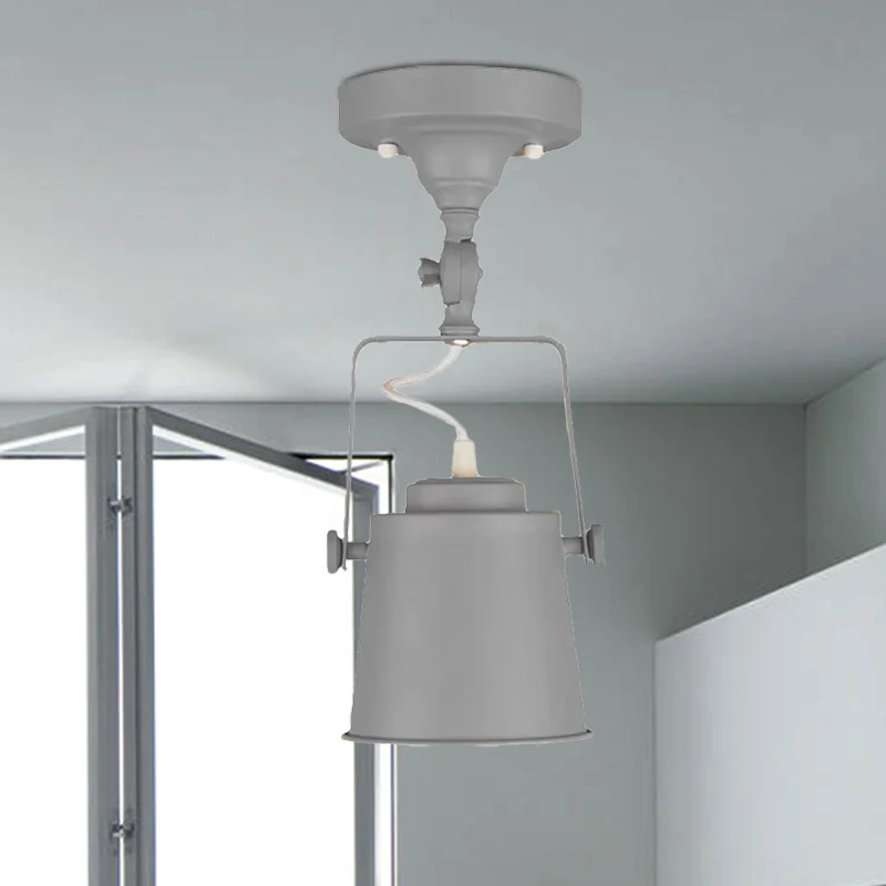 Vintage Loft Taps toelopende semi-inbouw hanglamp 1 kop Draaibare metalen plafondlamp grijs/rood/roze voor slaapkamer - In...