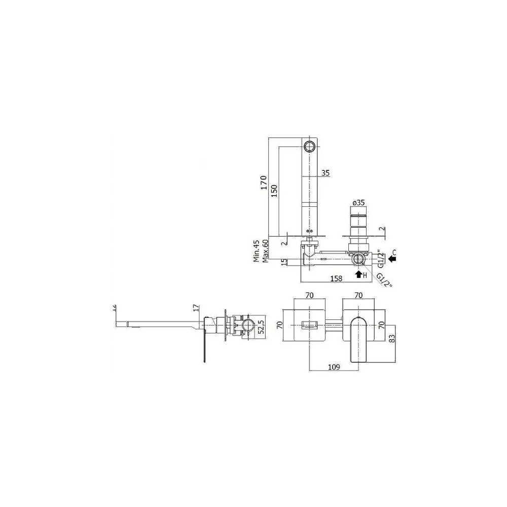 Aan de wand shower mixer Paffoni Tango series - Chrome