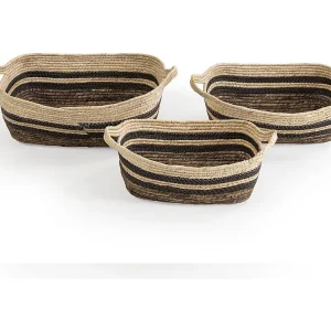 Set van 3 manden Luar van natuurlijke vezels en papier, bruin/beige met handvatten