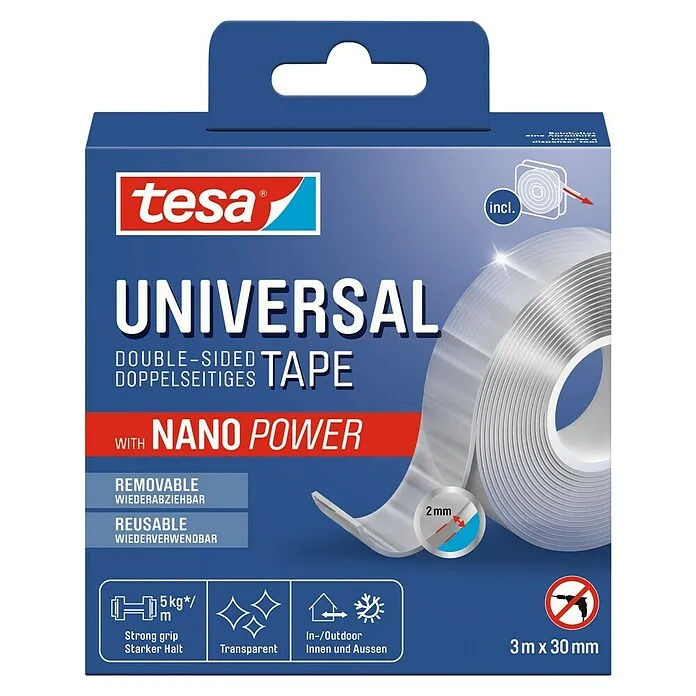 Tesa Dubbelzijdig tape met Nano Power - 3 m x 30 mm | Snelle Levering NL/BE