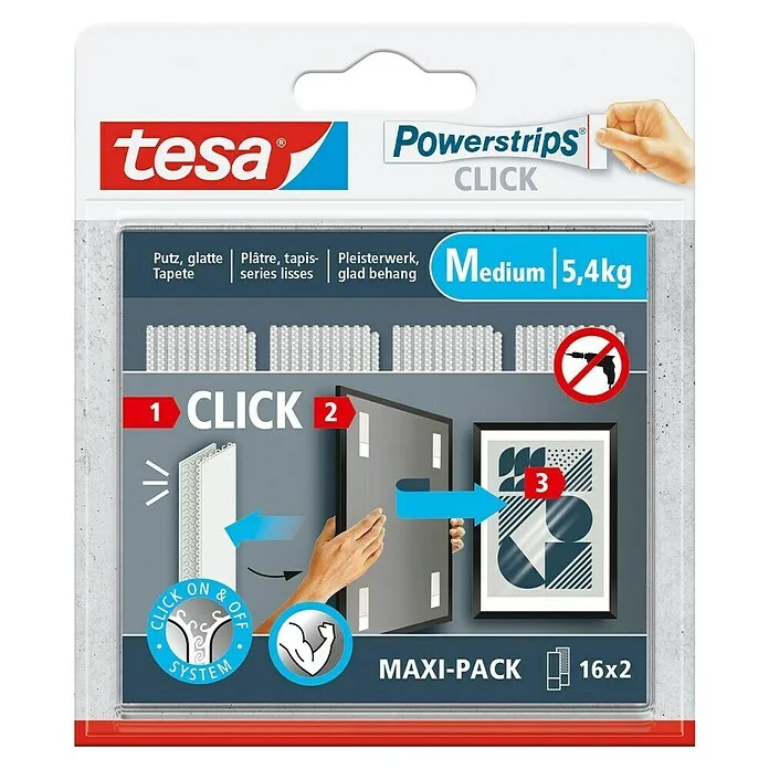 Tesa Zelfklevende strip POWERSTRIPS CLICK 16X2 M - 16 st., b x l: 20 x 80 mm voor Metaalbewerking