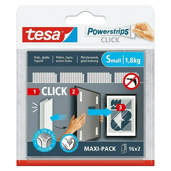 Tesa Zelfklevende strip POWERSTRIPS CLICK 16X2 S - 16 st., b x l: 20 x 60 mm Easy Grip