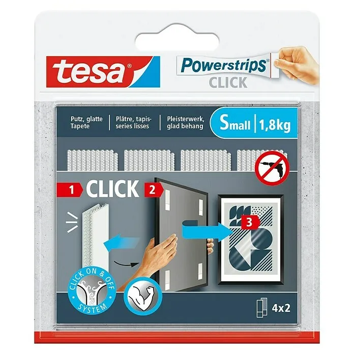 Tesa Zelfklevende strip POWERSTRIPS CLICK 4X2 S - 4 st., b x l: 20 x 60 mm Stoomtrein