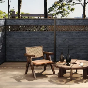Omheining H181 cm - set van 7 latten composiet met motief + 2 antraciet palen - Koop nu