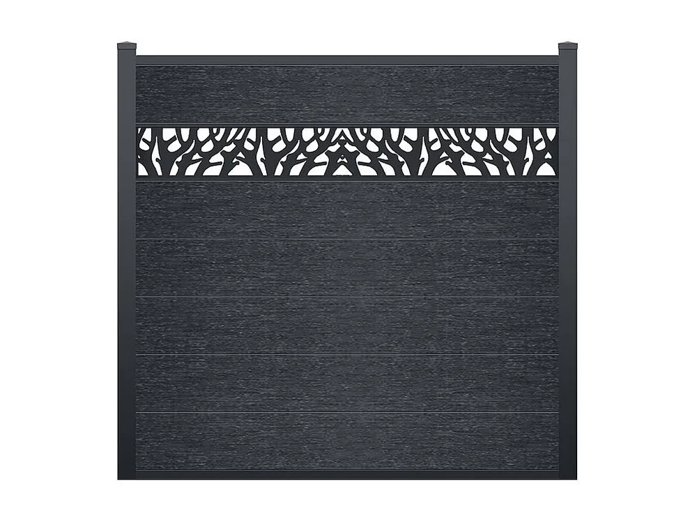 Omheining H181 cm - set van 7 latten composiet met motief + 2 antraciet palen - Koop nu