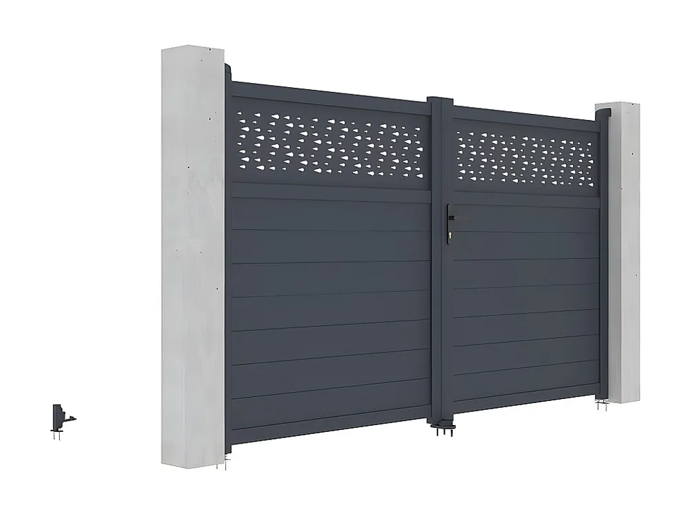 Draaipoort van aluminium met motieven - Halfopengewerkt - L. 305 x H. 182 cm - Koop nu