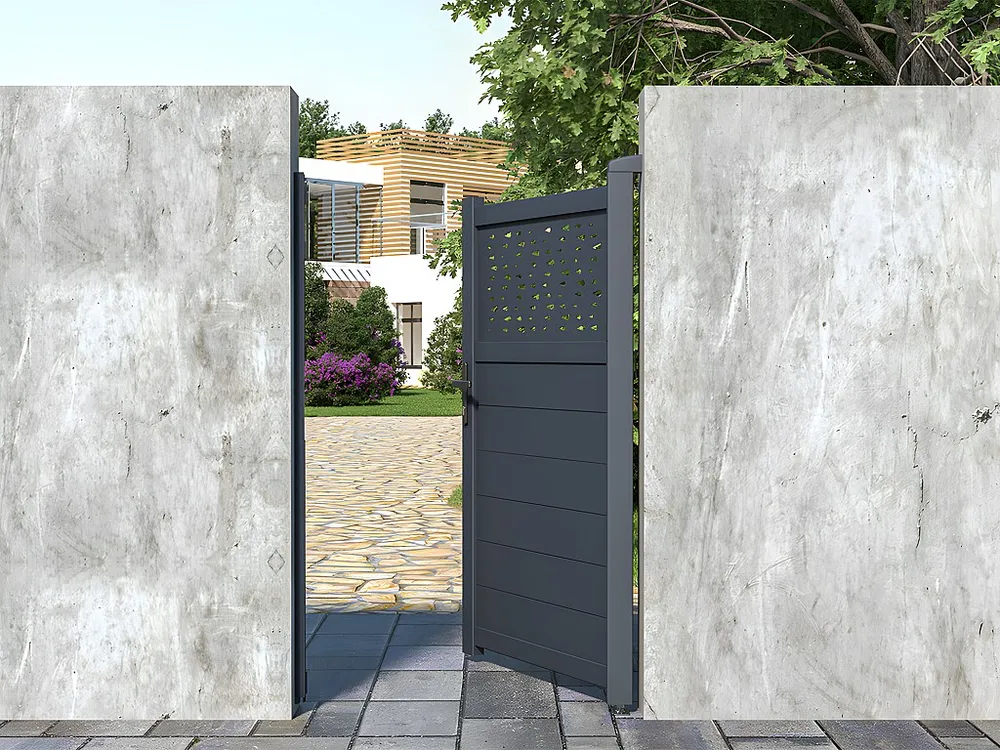 Draaipoort van aluminium met motieven - Halfopengewerkt - L. 103 x H. 166 cm - Koop nu