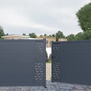 Draaipoort van aluminium met motieven - Halfopengewerkt - L. 397 x H. 181 cm - Koop nu