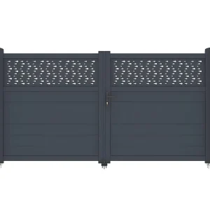 Elektrische draaipoort van aluminium met motieven - L.305 x H.166 cm - Koop nu
