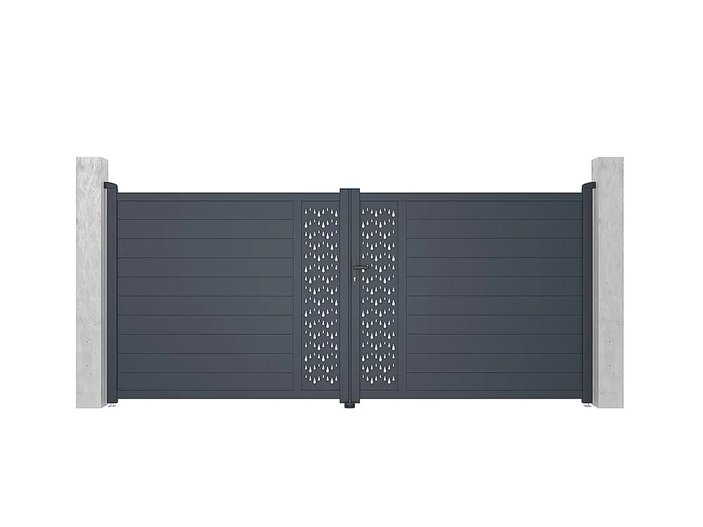 Elektrische draaipoort van aluminium met motieven - L.397 x H.181 cm - Antraciet - Koop nu