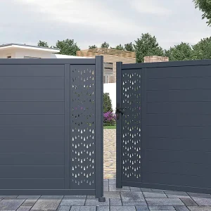 Elektrische draaipoort van aluminium met motieven - L.305 x H.181 cm - Antraciet - Koop nu