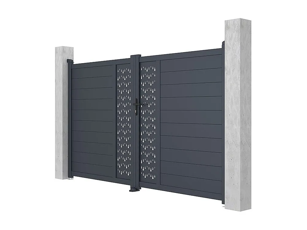 Elektrische draaipoort van aluminium met motieven - L.305 x H.181 cm - Antraciet - Koop nu