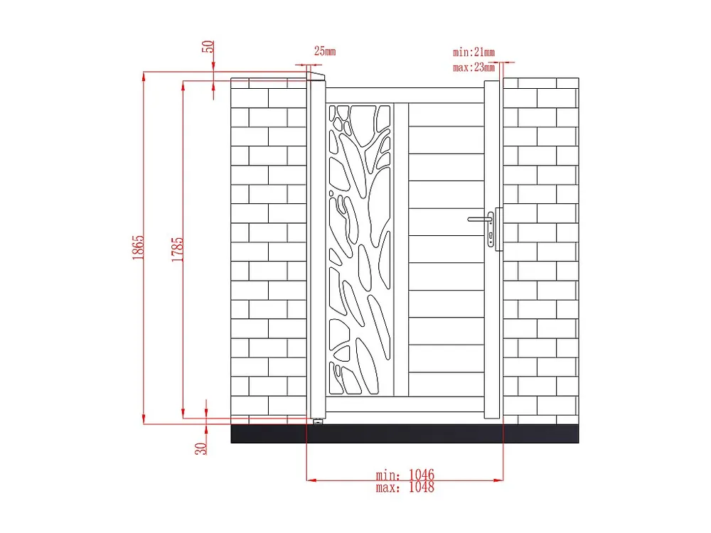 Halfopengewerkte aluminium draaipoort met motief B100 x H179 cm antraciet LABRIT II