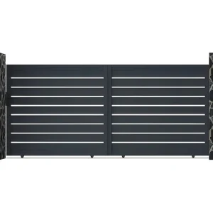 Schuifpoort half opengewerkt aluminium L416 x H183 cm - Donkergrijs - PRIMO