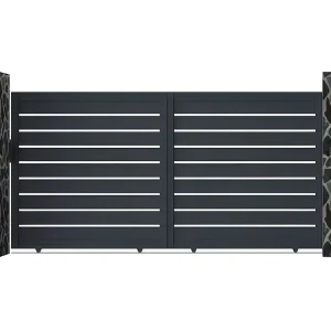 Schuifpoort opengewerkt aluminium L374 x H183 cm donkergrijs PRIMO