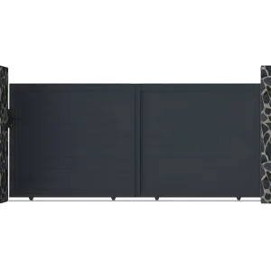 Schuifpoort van antraciet opengewerkt aluminium NAZARIO - L374 x 165 cm - Koop nu online