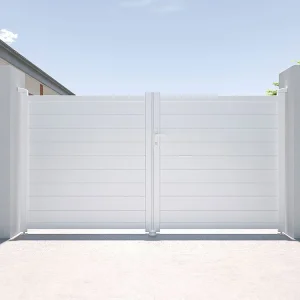 Vleugelpoort aluminium zonder doorkijk L305 x H166 cm wit - NAZARIO