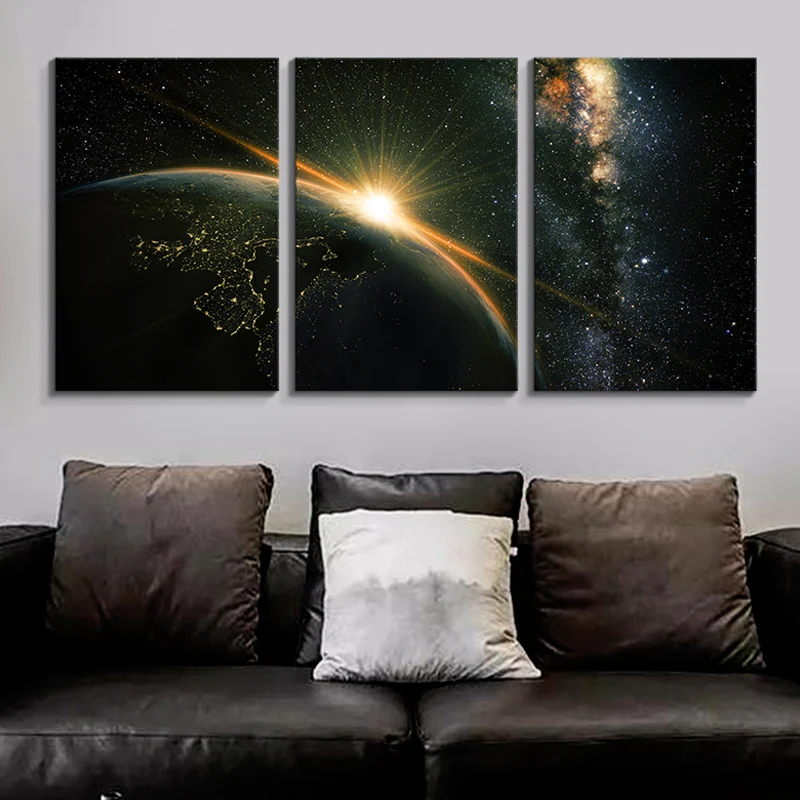 Moderne Fancy Planet View schilderdoek meerdelige zachte kleur muurdecoratie voor logeerkamer