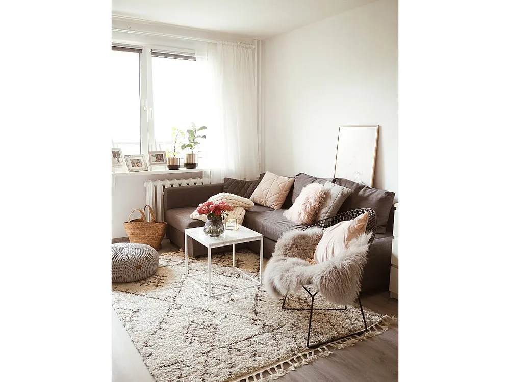 Tapijt BERBER FEZ G0535 crème / bruinrand , Barber , marokkaanse sha 140x190 cm